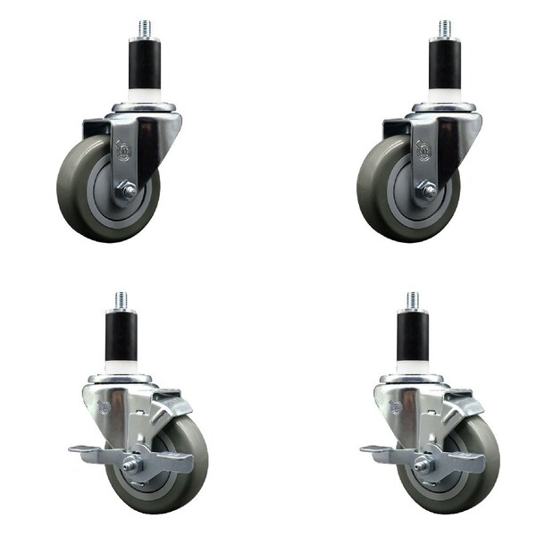 Service Caster 3.5'' Gray Poly Wheel Swivel 1-3/8'' Expanding Stem Caster Set 2 Brakes, 4PK SCC-EX20S3514-PPUB-2-TLB-2-138 - main